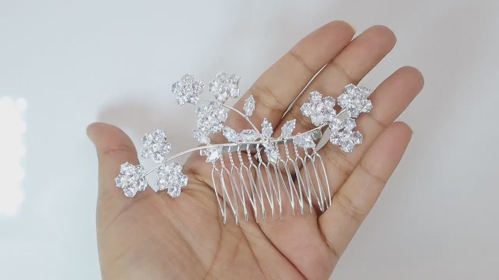 Cubic Zirconia, Diamond Vine Leaves Floral Bridal Hair Comb, Bridal Hair Piece, Bridal Hair Accessories, Wedding Hair Accessory.