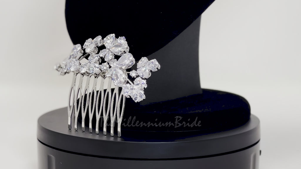 Cubic Zirconia, Diamond Butterfly Floral Bridal Hair Comb, Bridal Hair Accessories, Wedding Hair Accessory, Bridal Hair Comb.