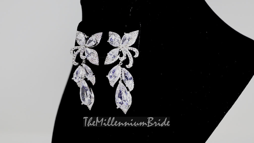 Swarovski Crystal Enchanted Floral Vine Leaves Earrings, Bridal Jewelry, Bridal Earrings, Crystal Bridal Earrings, Statement Earrings Cz