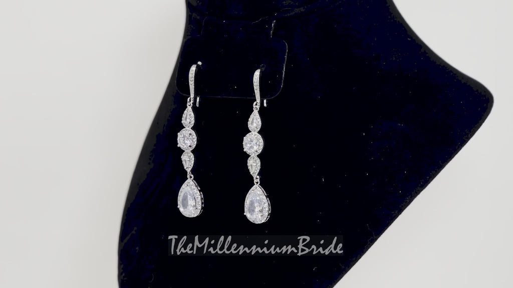Cubic Zirconia Diamond Drop Crystal, Diamond Earrings, Long Bridal Jewelry, Bridal Earrings, Crystal Bridal Earrings, Statement Earrings Cz