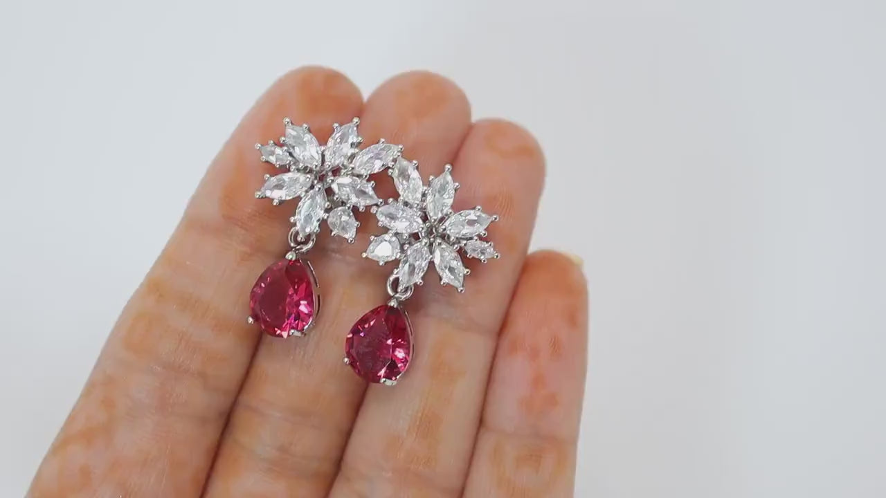 Cubic Zirconia Flower stud Drop Earrings, Bridal Jewelry, Bridal Stud Earrings, Crystal Bridal Earrings, Statement Earrings Cz