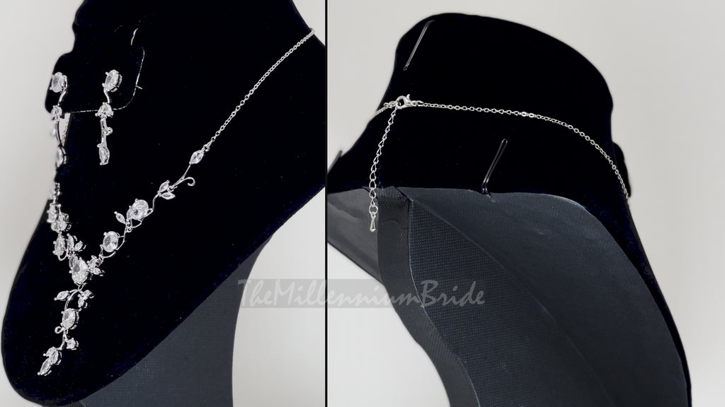 Swarovski Crystal Floral Vine Leaves Necklace, Long Bridal Jewelry, Bridal Earrings And Necklace, Statement Earrings Cz Necklace Set.