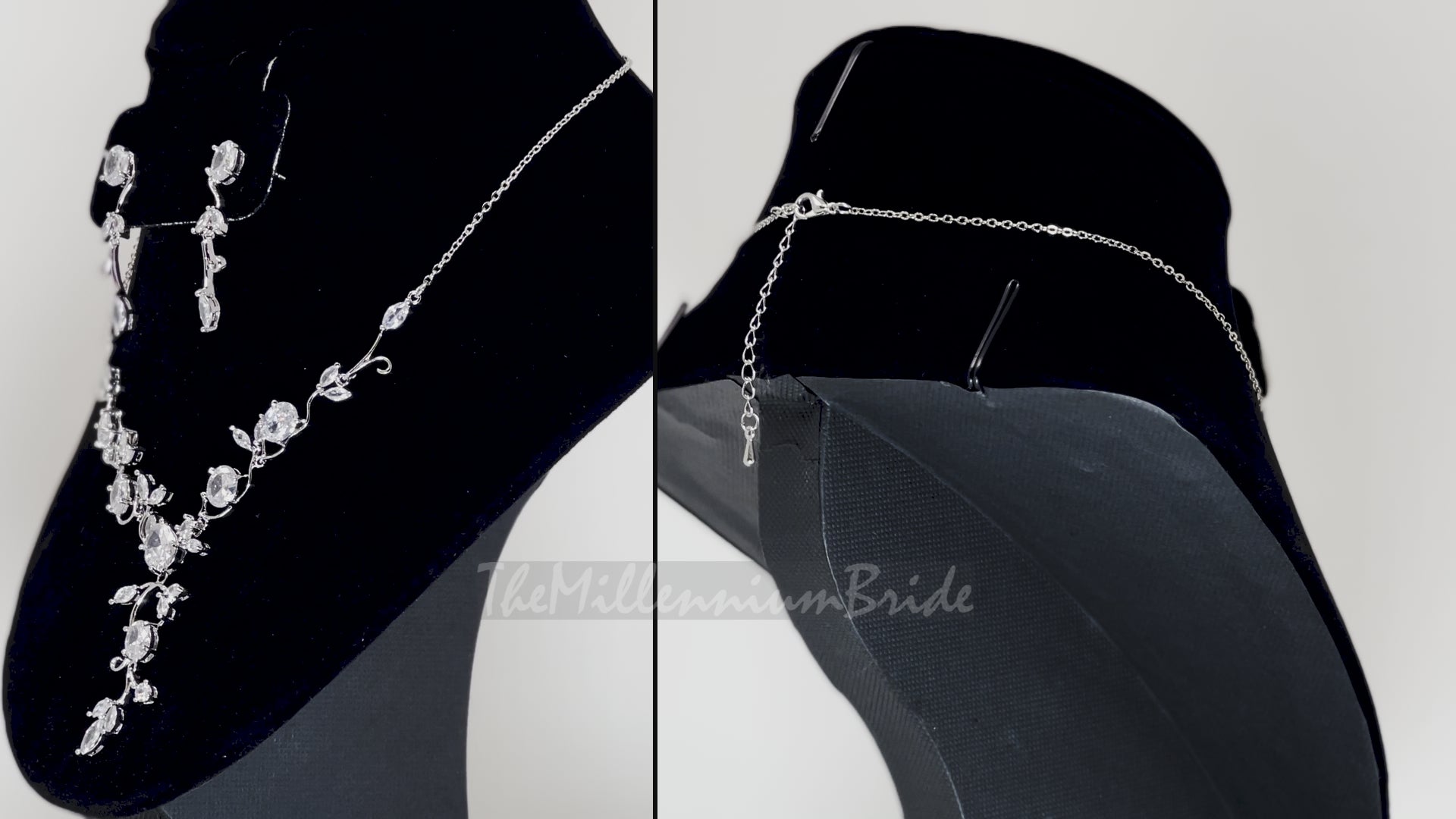 Swarovski Crystal Floral Vine Leaves Necklace, Long Bridal Jewelry, Bridal Earrings And Necklace, Statement Earrings Cz Necklace Set.