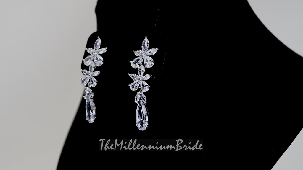 Diamond Floral TearDrop Crystal, Diamond Earrings, Long Bridal Earring, Bridal Earrings, Crystal Bridal Earrings, Statement Earrings