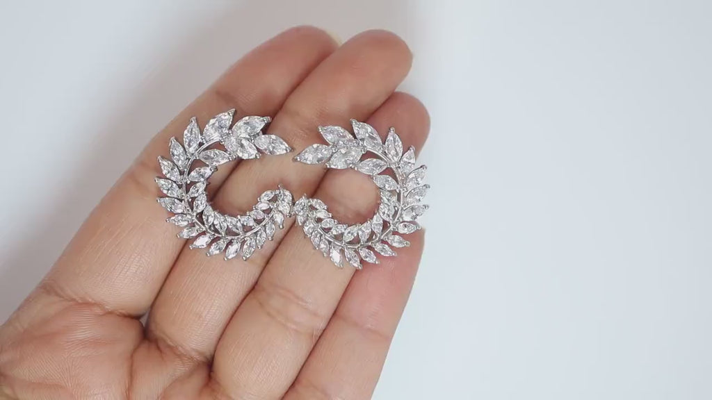 CZ Dainty Leafy Vine Earrings, Diamond Leaves Earrings, Long Bridal Jewelry, Bridal Earrings, Crystal Bridal Earrings Cz
