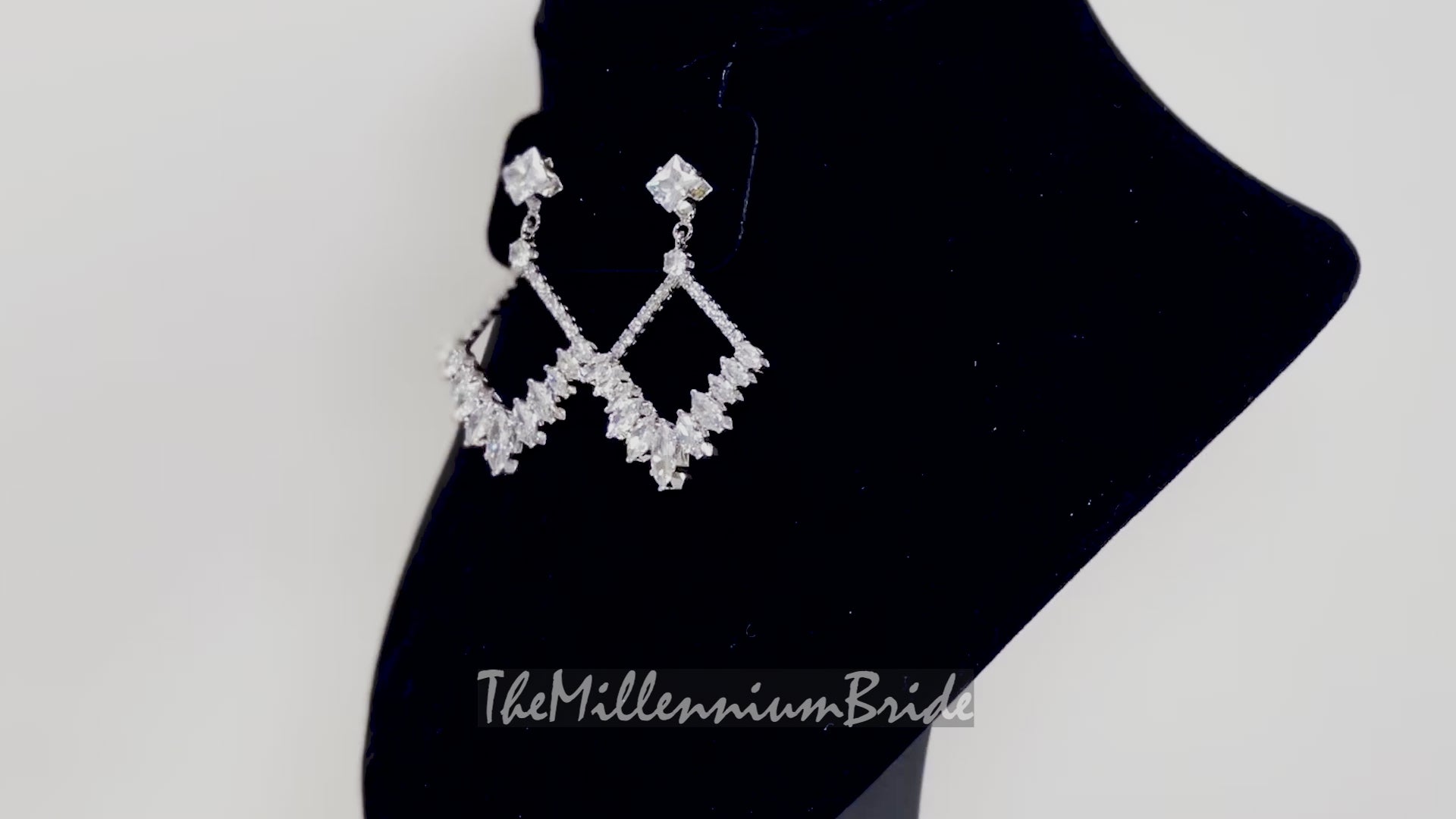 Cubic Zirconia long Geometric Hollow Drop, Dangle Crystal, Diamond Earring, Bridal Jewelry, Crystal Bridal Earrings, Statement Earrings Cz