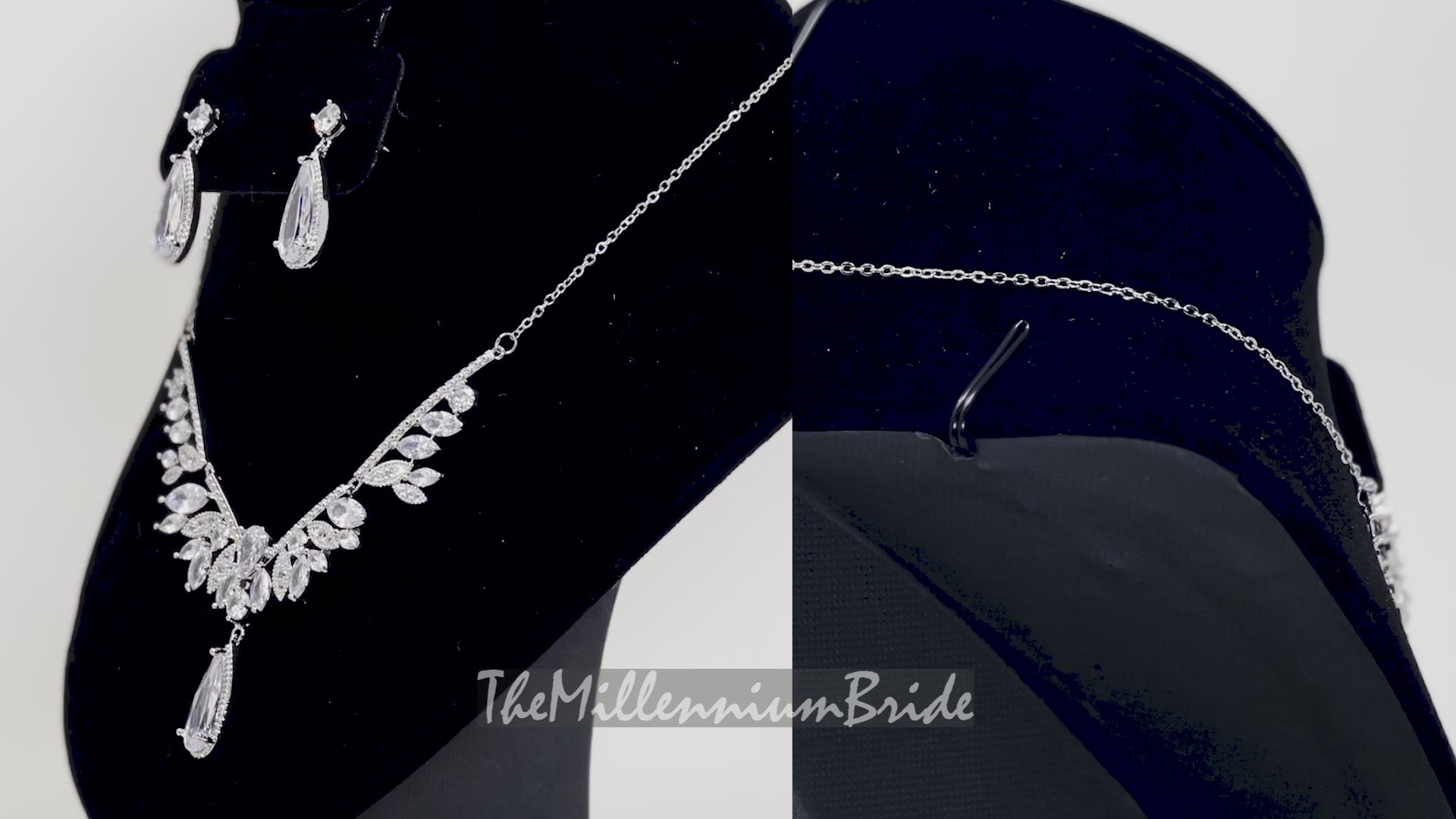 Swarovski Bridal Wings Leaves Drop Necklace Set, Long Bridal Jewelry, Bridal Earrings And Necklace, Statement Earrings Cz Necklace Set
