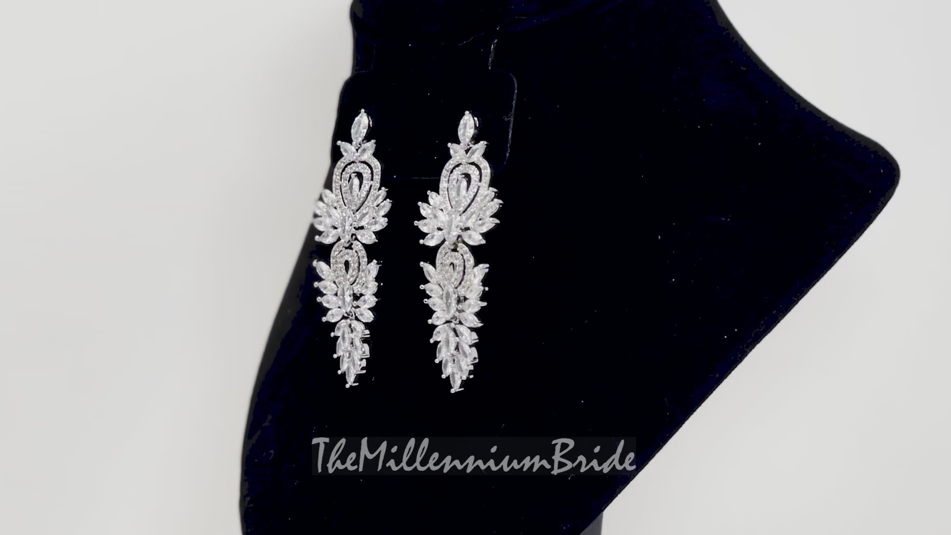 Cubic Zirconia Diamond/Crystal Leaf Earrings, Long Bridal Jewelry, Bridal Earrings, Crystal Bridal Earrings, Statement Earrings Cz