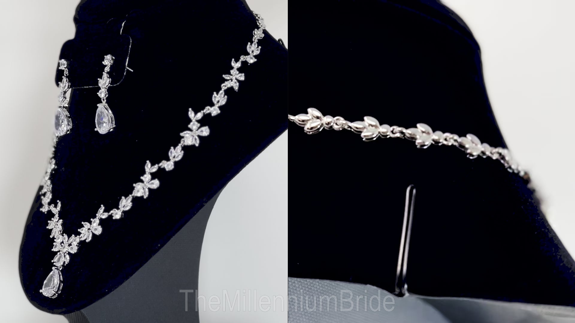 Swarovski Crystal Floral Leaves Diamond/Crystal Necklace, Bridal Necklace Set, Bridal Jewelry, Statement Necklace