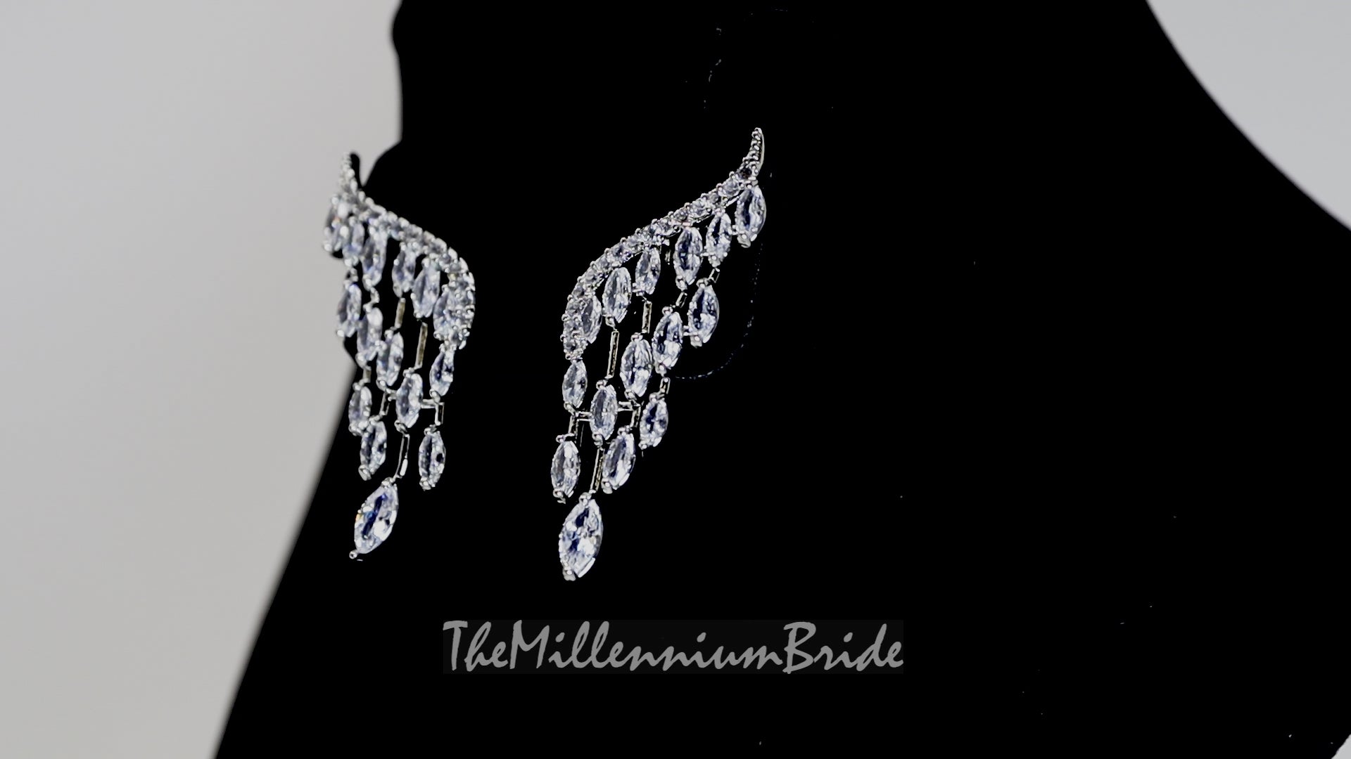 Swarovski Crystal Bride Wings Long stud Earrings, Bridal Stud Earrings, Crystal Bridal Earrings, Statement Earrings Cz