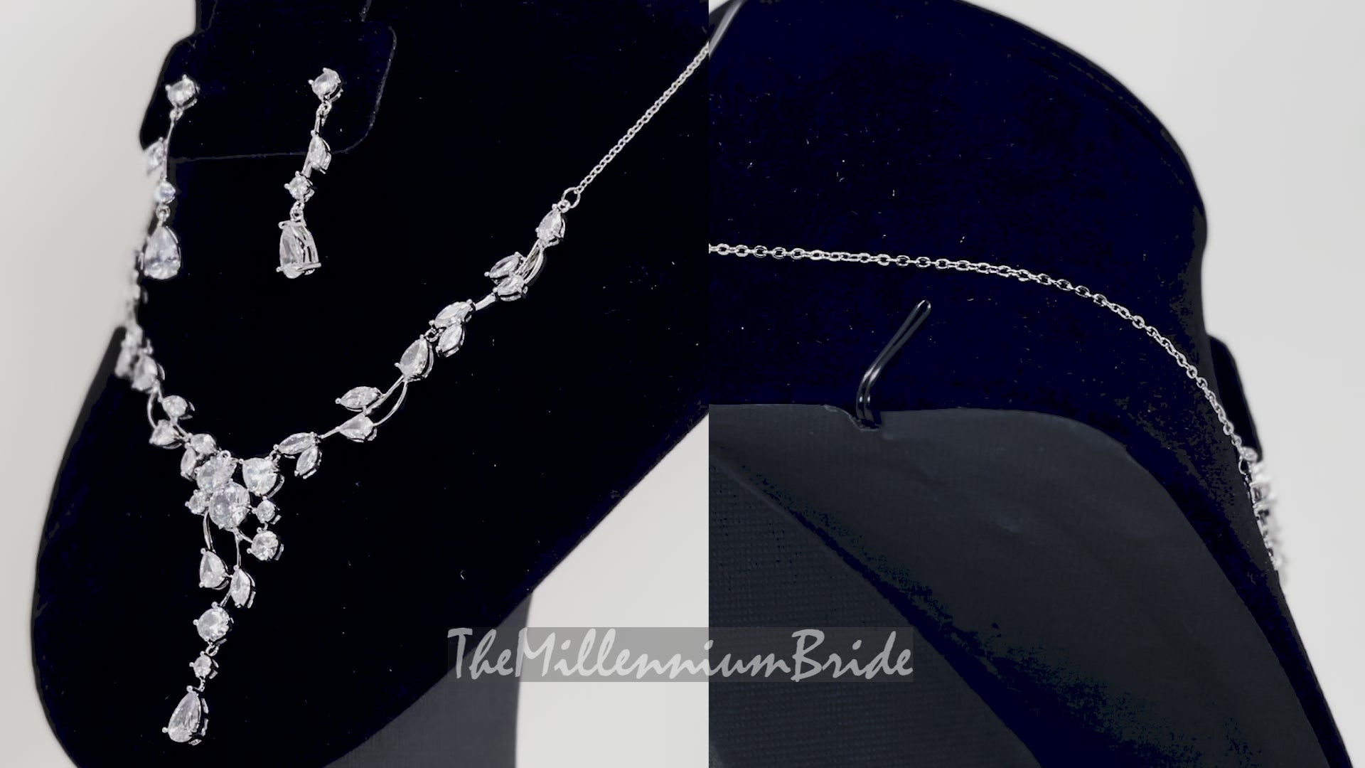 Swarovski Crystal Vine Leaves Drop Necklace Set  , Bridal Jewelry, Bridal Earrings And Necklace, Statement Earrings Cz Necklace Set