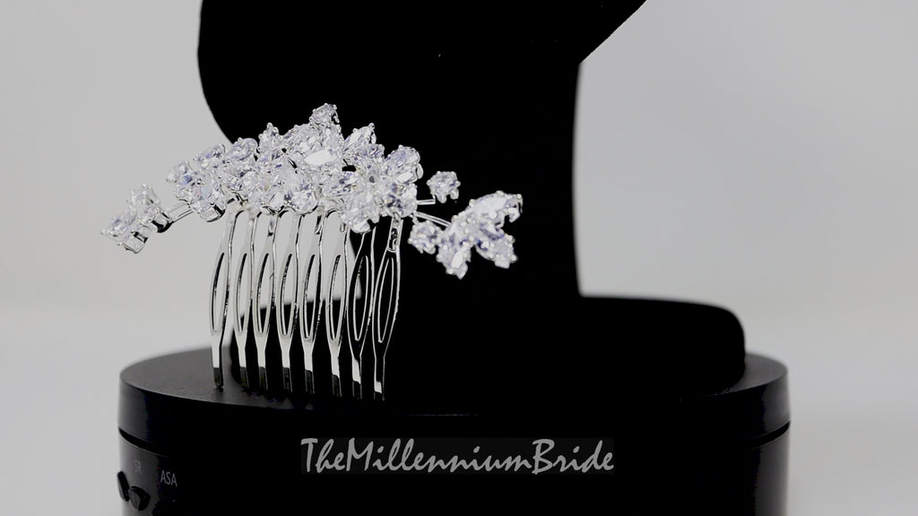 Cubic Zirconia, Diamond Floral Vine Leaves Bridal Hair Comb, Bridal Hair Accessories, Wedding Hair Accessory, Bridal Hair Comb
