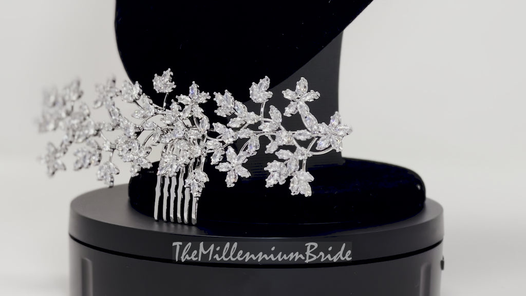 Cubic Zirconia Floral Diamond Vine Leaves Bridal Hair Comb, Bridal Hair Piece, Bridal Hair Accessories, Wedding Hair Accessory.