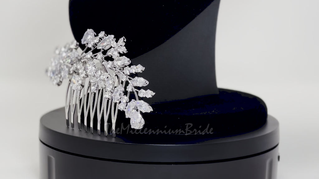 Cubic Zirconia, Diamond Flower In The Sky Vine Leaves Bridal Hair Comb, Bridal Hair Accessories, Wedding Hair Accessory, Bridal Hair Comb.