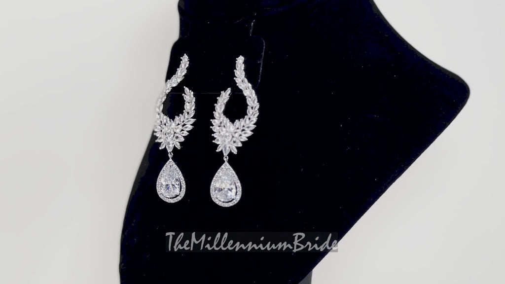 Cubic Zirconia Drop Crystal/Diamond Earrings, Long Bridal Jewelry, Bridal Earrings, Crystal Bridal Earrings, Statement Earrings Cz