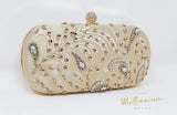 Beige Crystal Leaves and Beads Embroidered Wedding Clutch, Statement Bag, Evening Clutch, Wedding Clutch, Bridal Bag, Beige Cross Body Bag