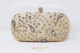 Beige Crystal Leaves and Beads Embroidered Wedding Clutch, Statement Bag, Evening Clutch, Wedding Clutch, Bridal Bag, Beige Cross Body Bag