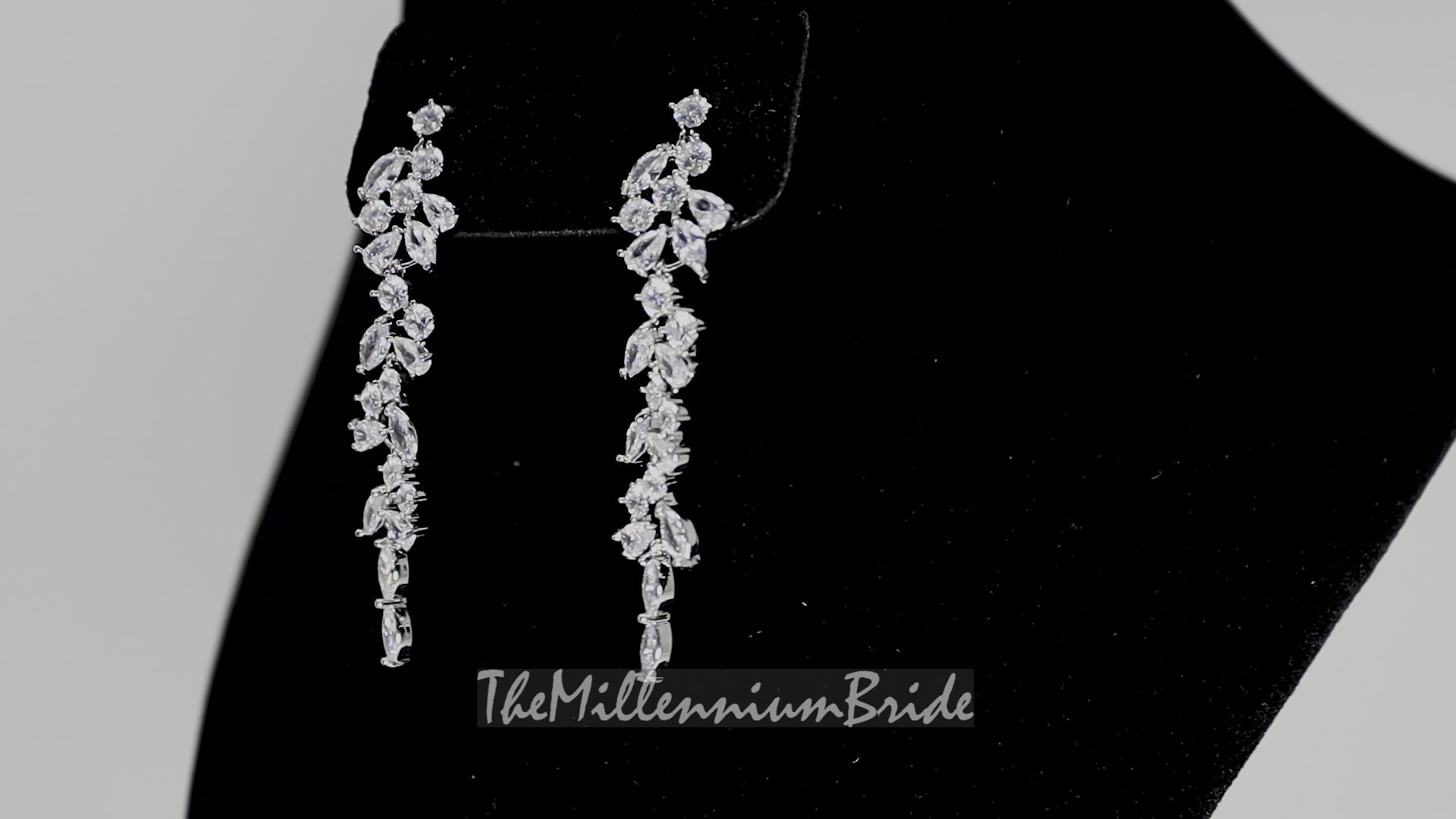 Cubic Zirconia Leaves Crystal/Diamond Earrings, Long Bridal Jewelry, Bridal Earrings, Crystal Bridal Earrings, Statement Earrings Cz