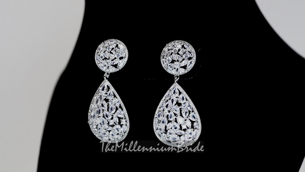 Swarovski Crystal Tear drop Galaxy Earrings, Bridal Jewelry, Bridal Earrings, Crystal Bridal Earrings, Statement Earrings Cz