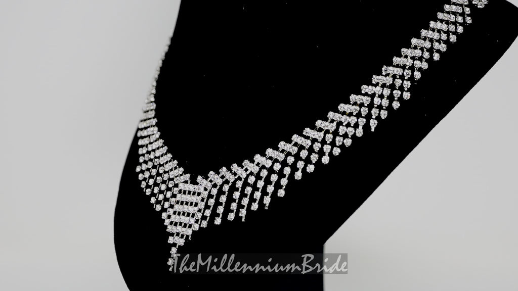 Swarovski Crystal Bridal V Tassel Necklace , Long Bridal Jewelry, Bridal Necklace, Statement Necklace Cz Necklace Set.