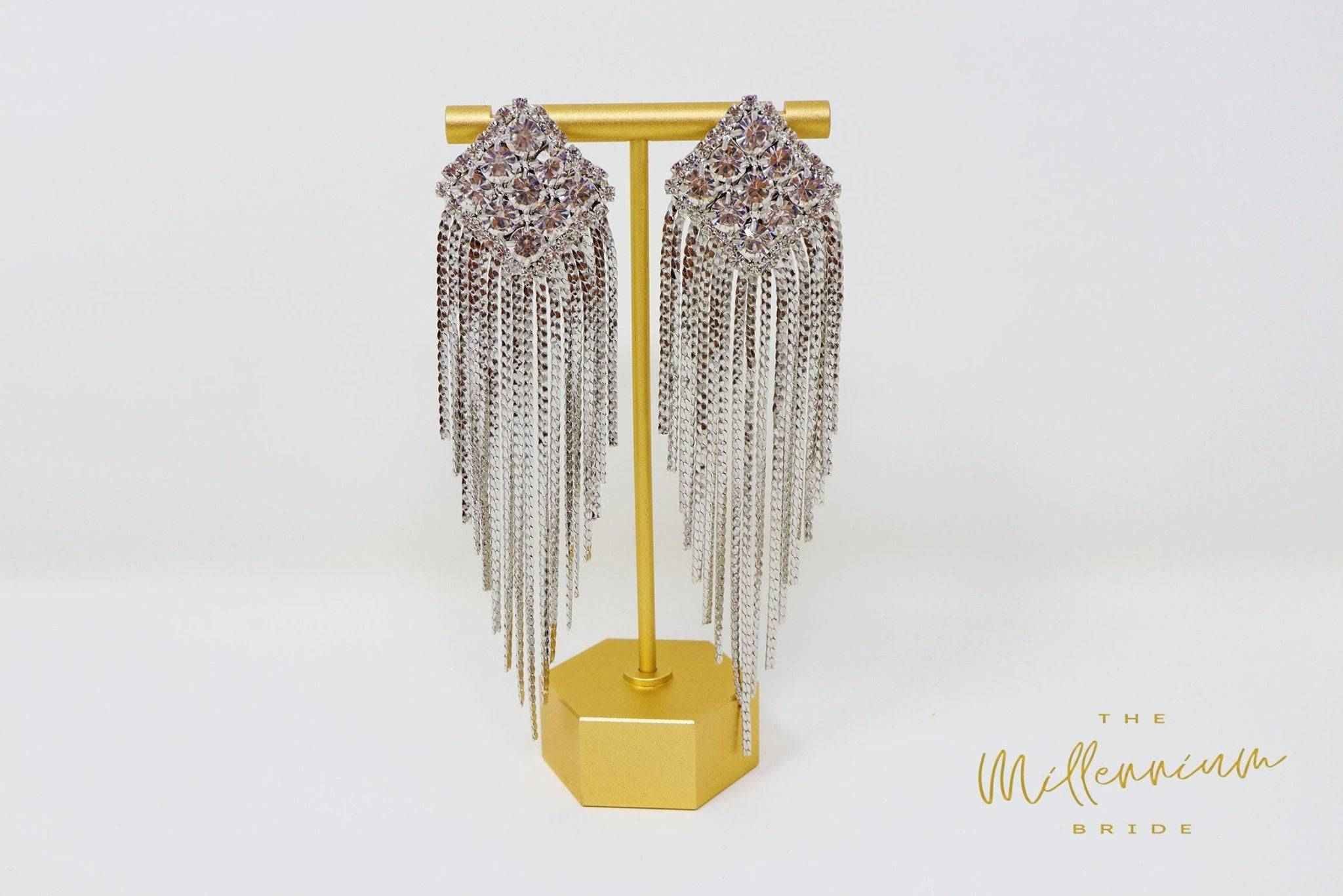 Crystal Chandelier Tessal earrings, Long Tessal Bridal Jewelry Bridal Earrings Crystal Bridal Earrings Statement earrings Cz
