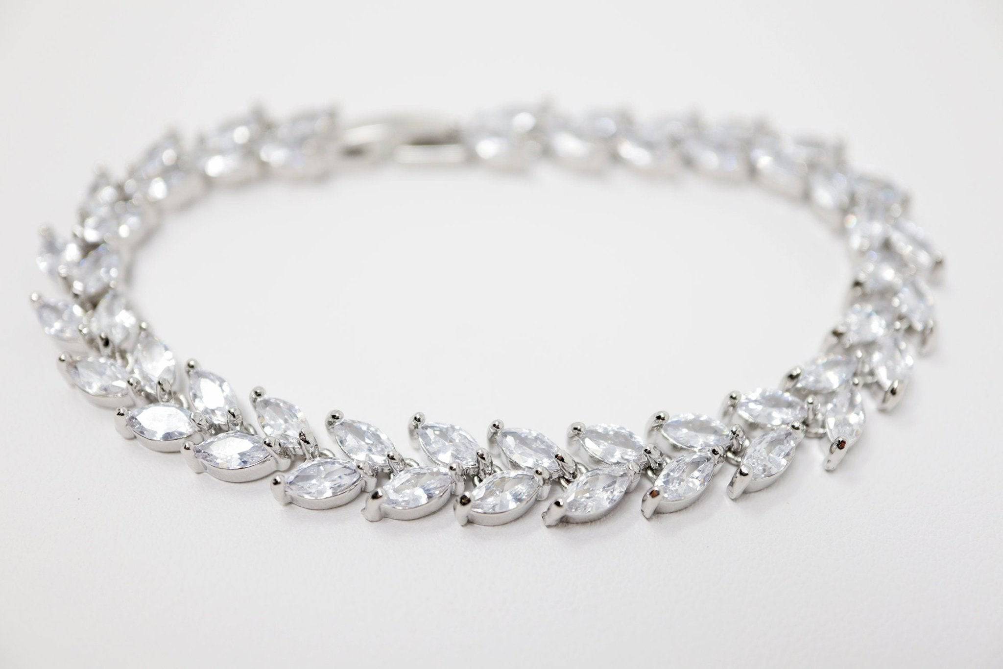 Crystal, Diamond Wine Leaves Wedding Bracelet, Bridal Bracelet, cz Bracelet, Cubic Zirconia Bracelet, Bridal jewelry, Wedding Accessories