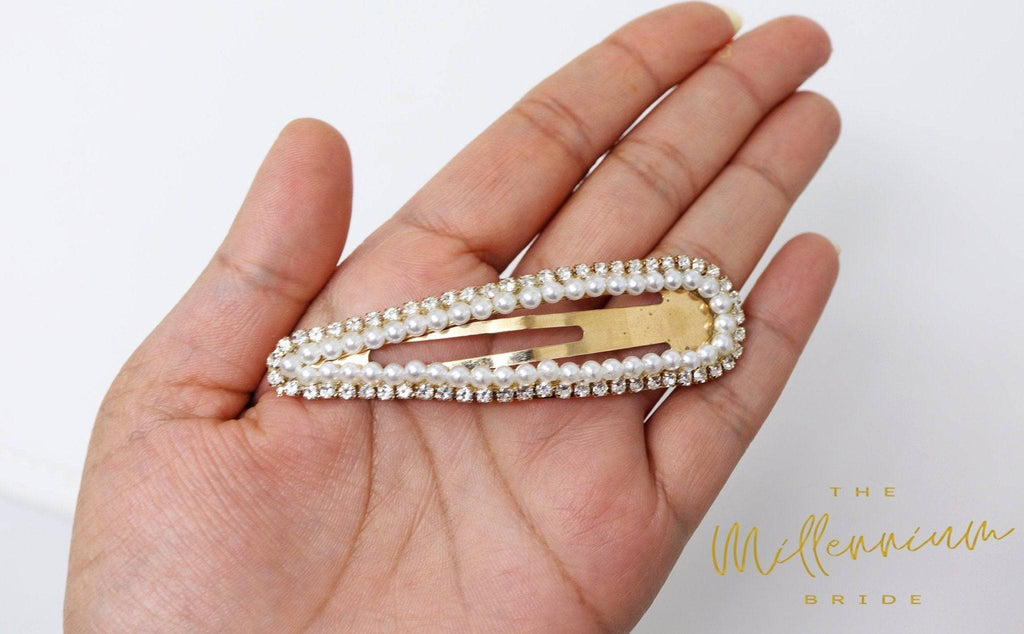 Crystal Pearl V Hair Clip, Bridal Hair Accessories, Bridesmaid Gift, Wedding Hair Accessory, Bridal Peach Hair Clip