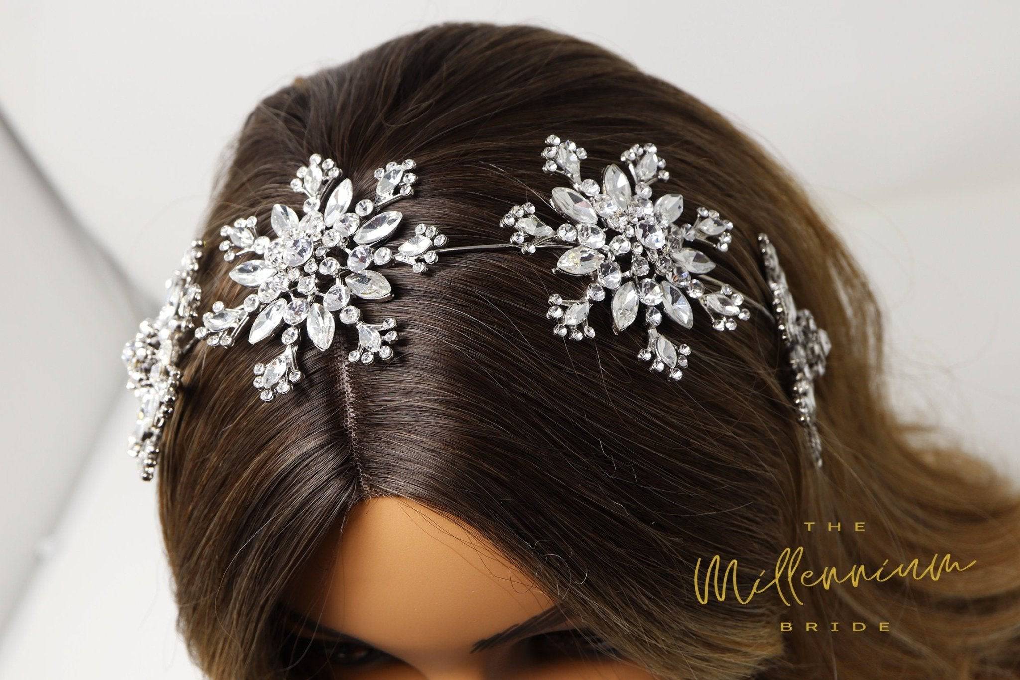 Crystals Floral Snowflake Headpiece, Hair Vine Headband, Bridal Hair Vine, Rhinestone Headband, Delicate Headband, Hair accessories.