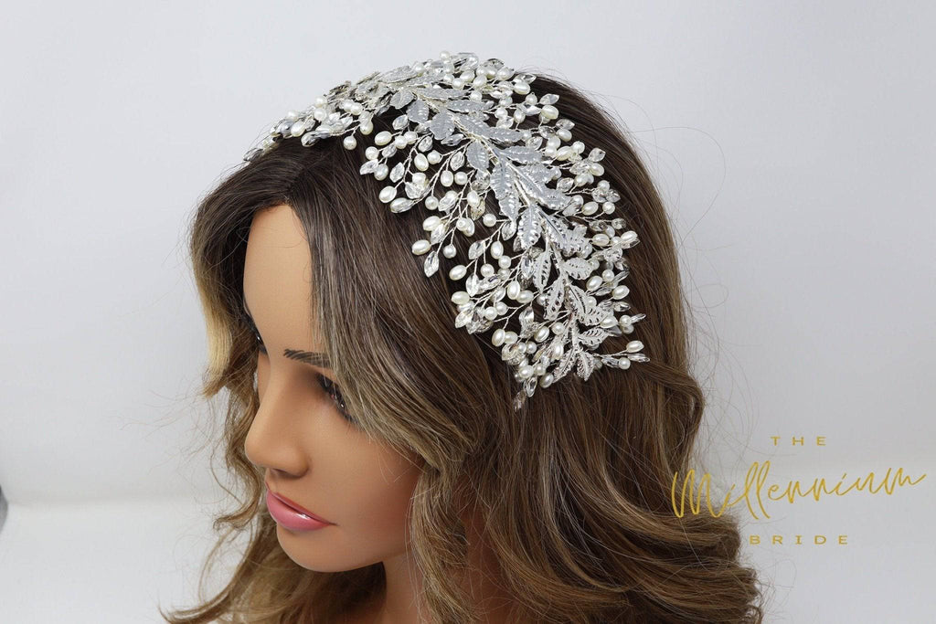 Crystals Vine leaves Headband, Pearl Bridal Hair Vine, Rhinestone Headband, Delicate Headband, Hair accessories.
