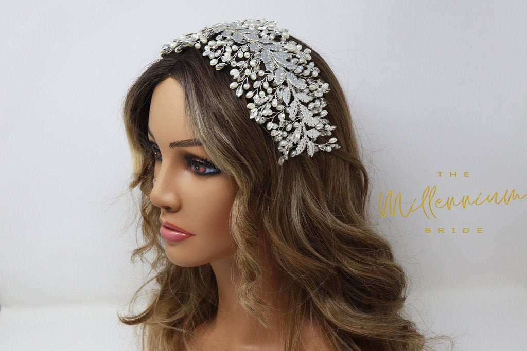 Crystals Vine leaves Headband, Pearl Bridal Hair Vine, Rhinestone Headband, Delicate Headband, Hair accessories.