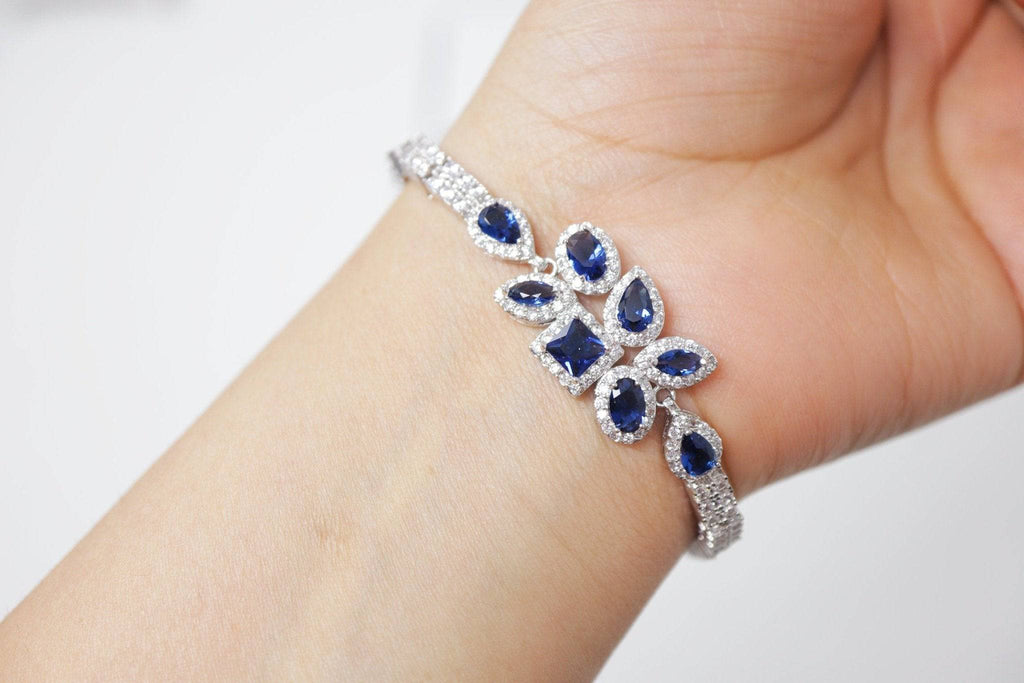 Cubic Zirconia Blue Drop Crystal/Diamond Earrings, Long Bridal Jewelry, Bridal Earrings, Crystal Bridal Earrings, Statement Earrings Cz