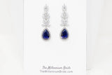 Cubic Zirconia Blue Drop Crystal/Diamond Earrings, Long Bridal Jewelry, Bridal Earrings, Crystal Bridal Earrings, Statement Earrings Cz