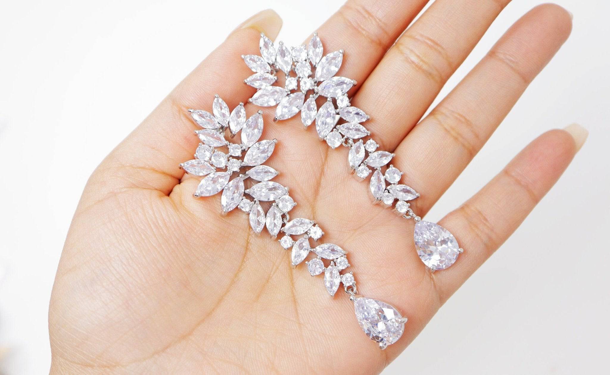 White Topaz and Diamond Teardrop Earrings | Wedding Earrings | Liven –  Liven Company