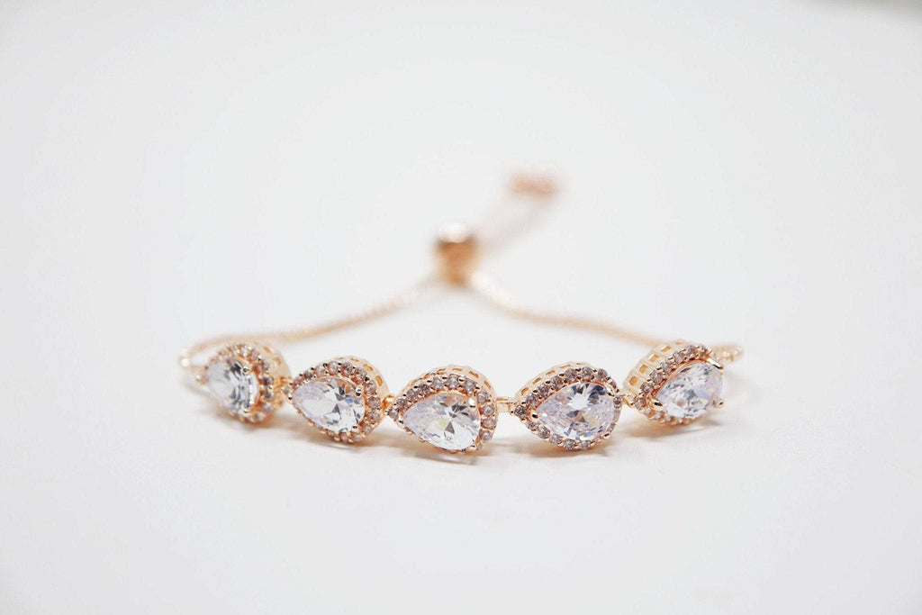 Cubic Zirconia Diamond Drop Crystal Bracelet, Diamond Bracelet, Bridal Jewelry, Bridesmaid Gift, Statement Bracelet.