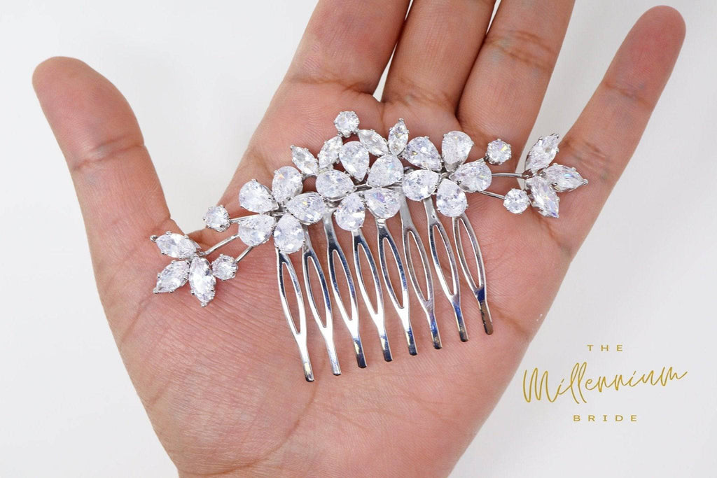 Cubic Zirconia, Diamond Floral Vine Leaves Bridal Hair Comb, Bridal Hair Accessories, Wedding Hair Accessory, Bridal Hair Comb