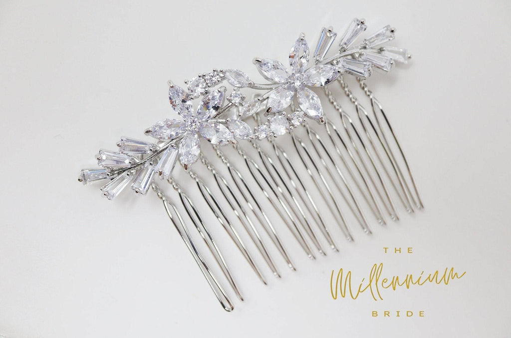 Cubic Zirconia, Diamond Floral Vine Leaves Small Bridal Hair Comb, Bridal Hair Piece, Bridal Hair Accessories, Wedding Hair Accessory.