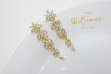 Cubic Zirconia Diamond flower Leaves long Drop Crystal, Diamond Earrings, Long Bridal Earrings, Crystal Bridal Earrings, Statement Earrings