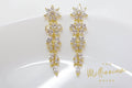Cubic Zirconia Diamond flower Leaves long Drop Crystal, Diamond Earrings, Long Bridal Earrings, Crystal Bridal Earrings, Statement Earrings