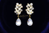 Cubic Zirconia Diamond Leaves long Drop Crystal, Diamond Earrings, Long Bridal Earrings, Crystal Bridal Earrings, Statement Earrings
