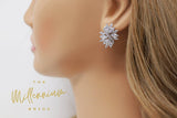 Cubic Zirconia Diamond Leaves stud Earrings, Bridal Jewelry, Bridal Stud Earrings, Crystal Bridal Earrings, Statement Earrings Cz