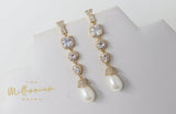 Cubic Zirconia Diamond Pearl Drop Gold Plated Earring, Diamond Earrings, Long Bridal Jewelry, Crystal Bridal Earrings, Statement Earrings Cz