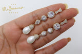 Cubic Zirconia Diamond Pearl Drop Gold Plated Earring, Diamond Earrings, Long Bridal Jewelry, Crystal Bridal Earrings, Statement Earrings Cz