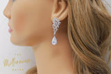 Cubic Zirconia Diamond Sunflower Drop Crystal, Diamond Earrings, Long Bridal , Bridal Earrings, Crystal Bridal Earrings, Statement Earrings