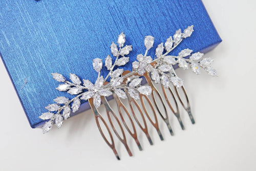 Cubic Zirconia, Diamond Vine Leaves Bridal Hair Comb, Bridal  display picture 1