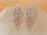 Cubic Zirconia Diamond/Crystal Leaf Earrings, Long Bridal Jewelry, Bridal Earrings, Crystal Bridal Earrings, Statement Earrings Cz
