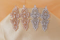 Cubic Zirconia Diamond/Crystal Leaf Earrings, Long Bridal Jewelry, Bridal Earrings, Crystal Bridal Earrings, Statement Earrings Cz