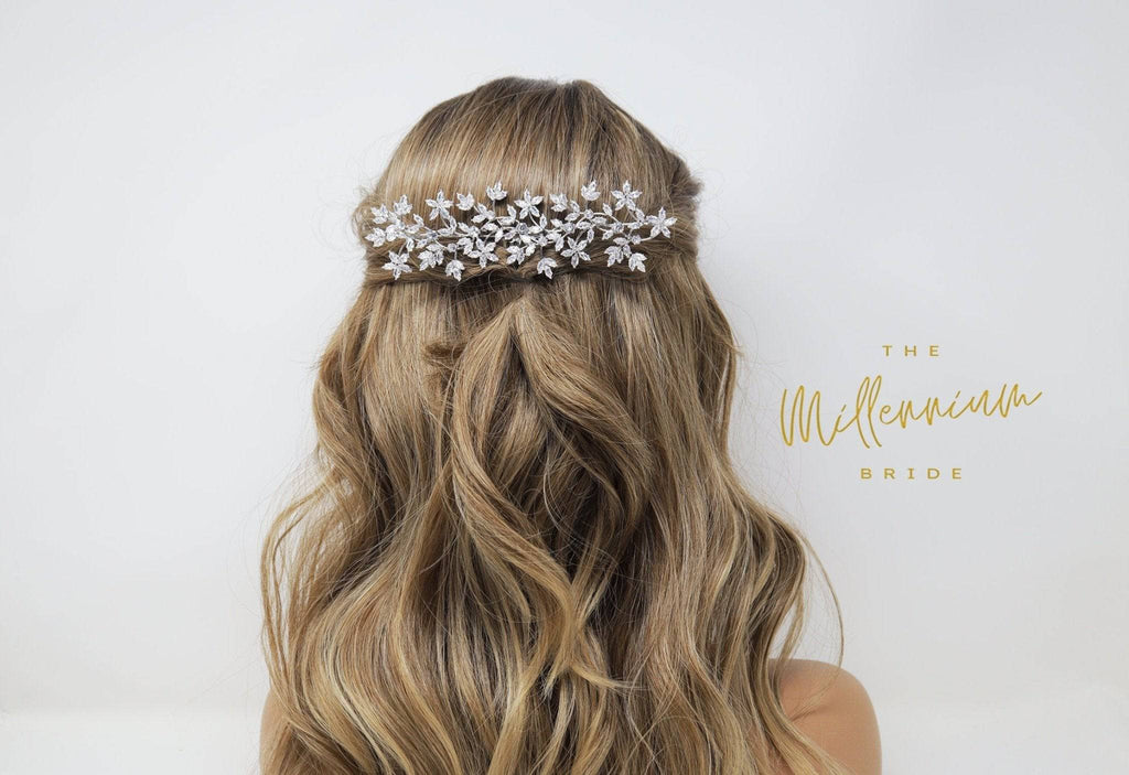 Cubic Zirconia Floral Diamond Vine Leaves Bridal Hair Comb, Bridal Hair Piece, Bridal Hair Accessories, Wedding Hair Accessory.