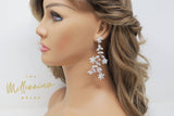 Cubic Zirconia Floral Vine Leaves Diamond Earrings, Long Bridal Earrings, Crystal Bridal Earrings, Statement Earrings, Gold Bride Earring.