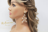 Cubic Zirconia Floral Vine Leaves Diamond Earrings, Long Bridal Earrings, Crystal Bridal Earrings, Statement Earrings, Gold Bride Earring.