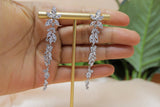 Cubic Zirconia Flower Crystal/Diamond Earrings, Long Bridal Jewelry, Bridal Earrings, Crystal Bridal Earrings, Statement Earrings Cz